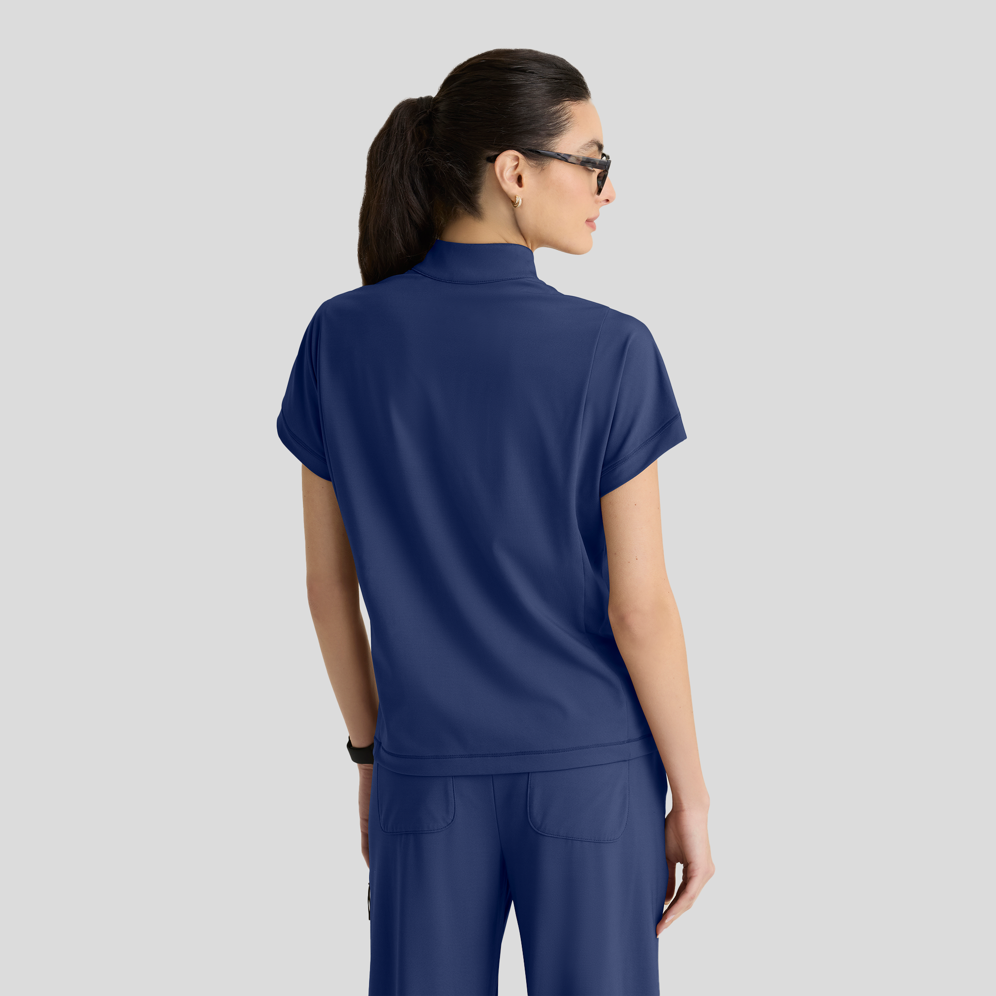 Crystal 3-Pocket Mock Neck Zip-Placket Top | Navy