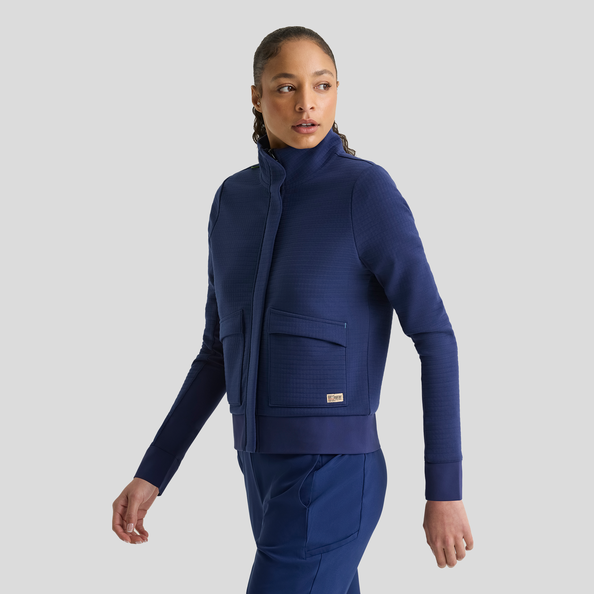 Regina 3 Pocket Mock V-Neck Zip Front Jacket | Navy