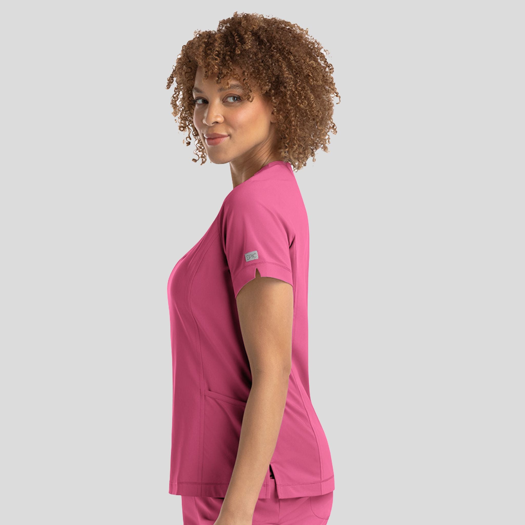 Notched Crew Neck Top | Shocking Pink