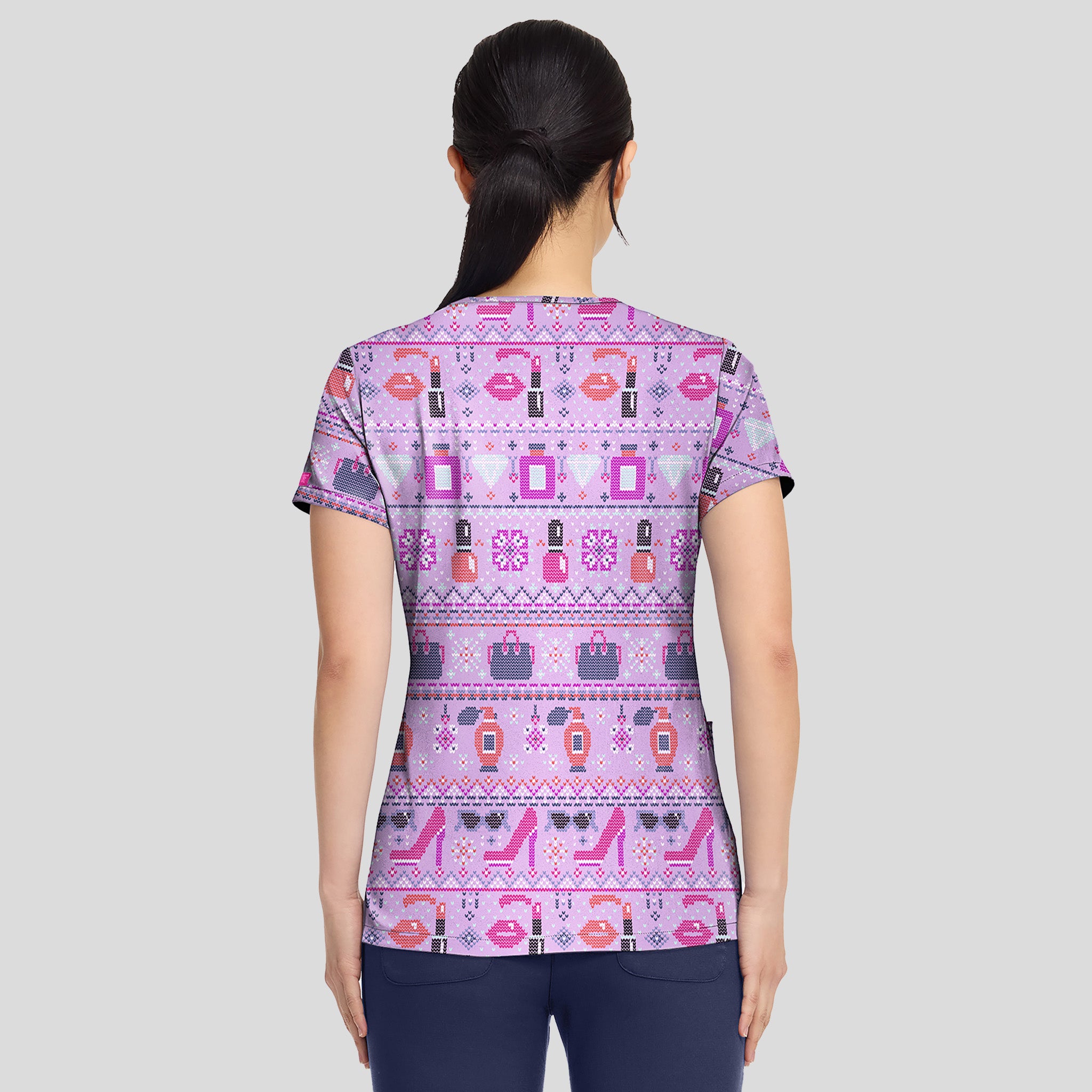V-Neck Print Top | Fashion Fair Isle