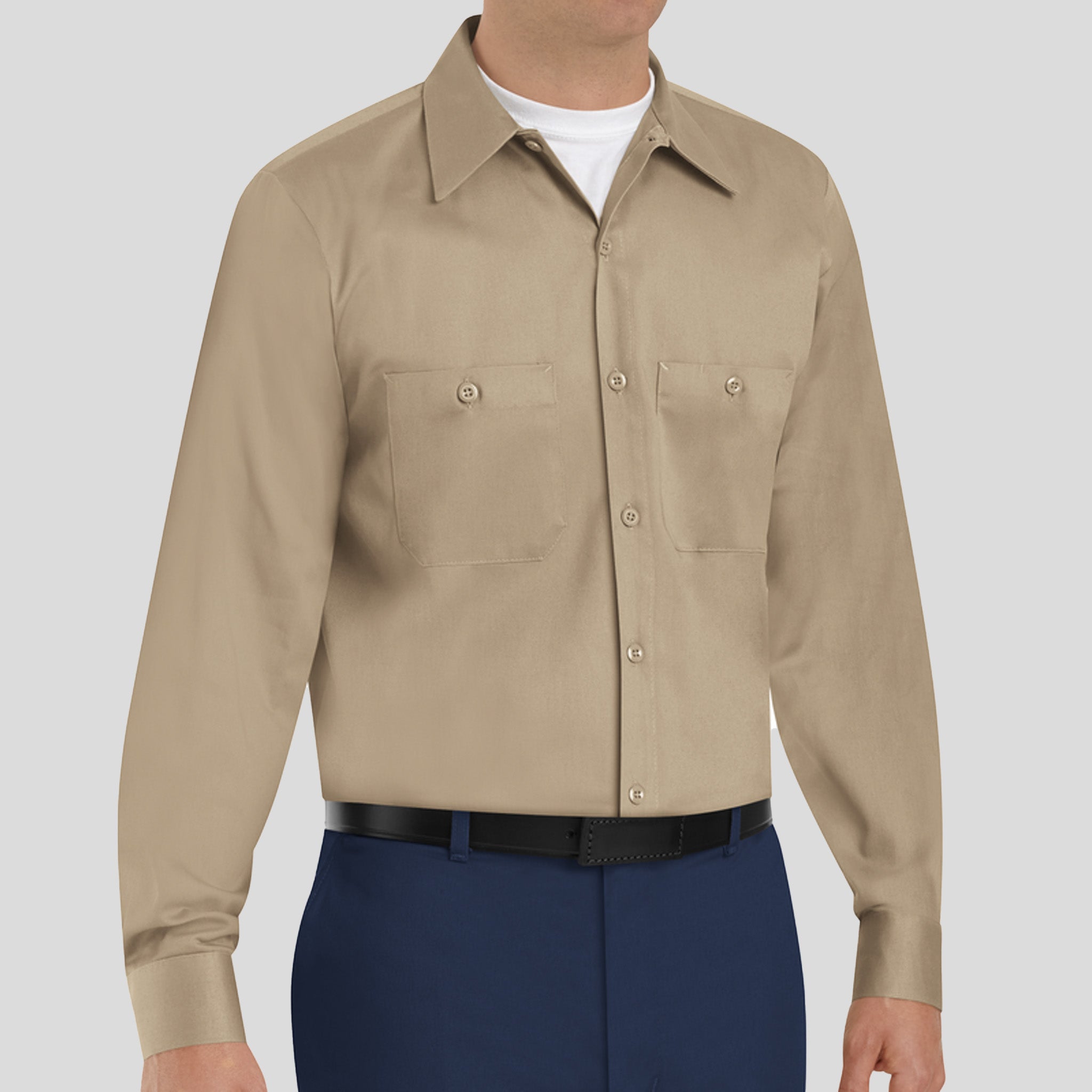 Men's Long Sleeve Wrinkle-Resistant Cotton Work Shirt | Khaki