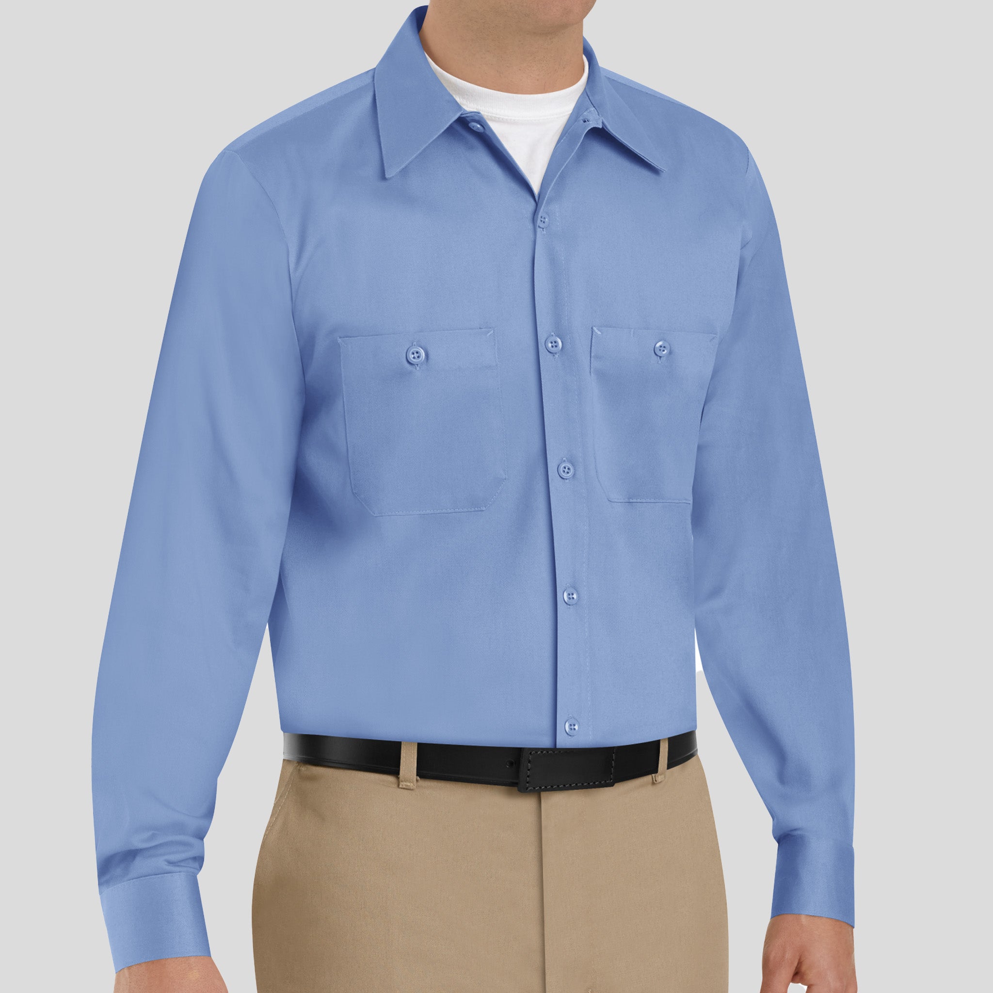 Men's Long Sleeve Wrinkle-Resistant Cotton Work Shirt | Light Blue