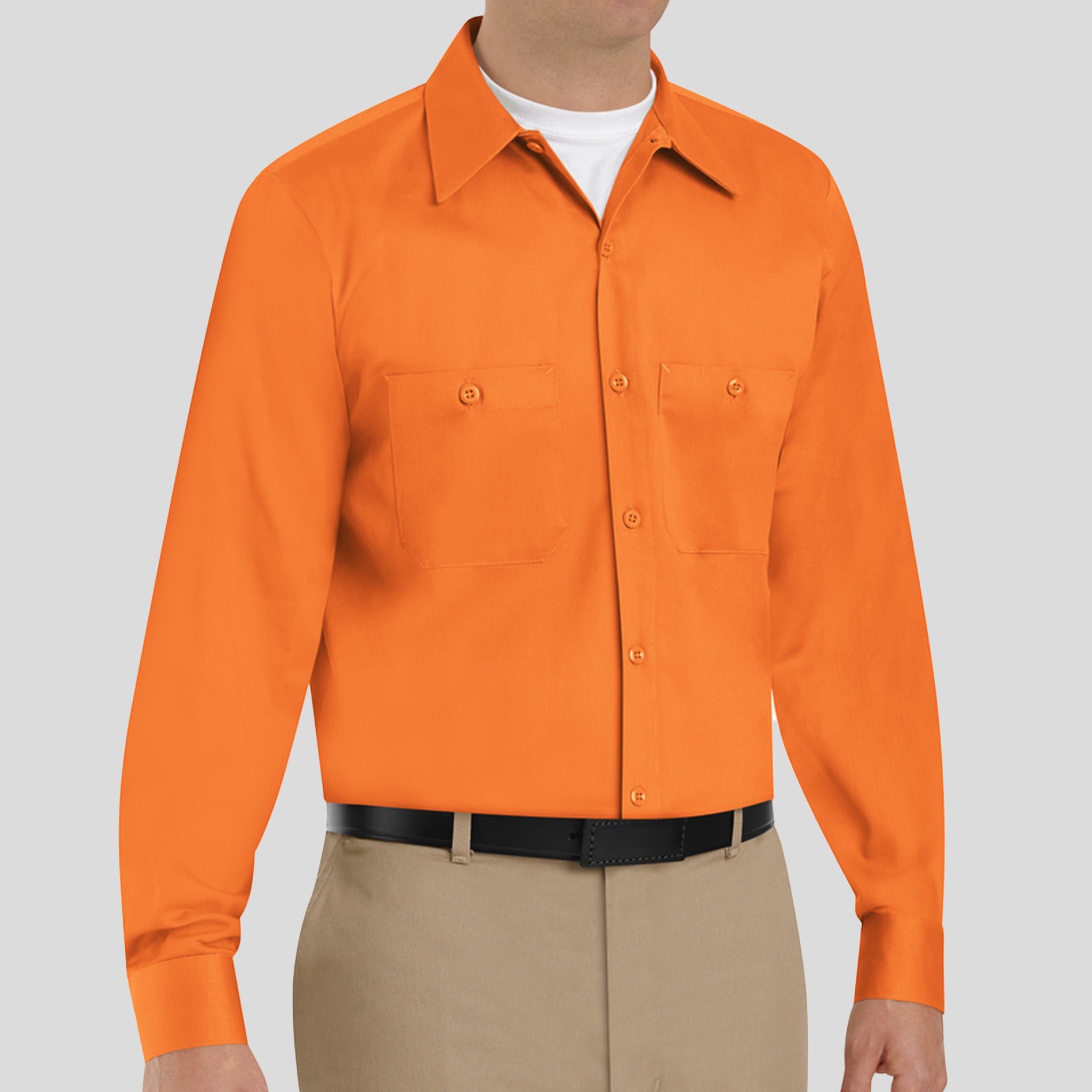 Men's Long Sleeve Wrinkle-Resistant Cotton Work Shirt | Orange