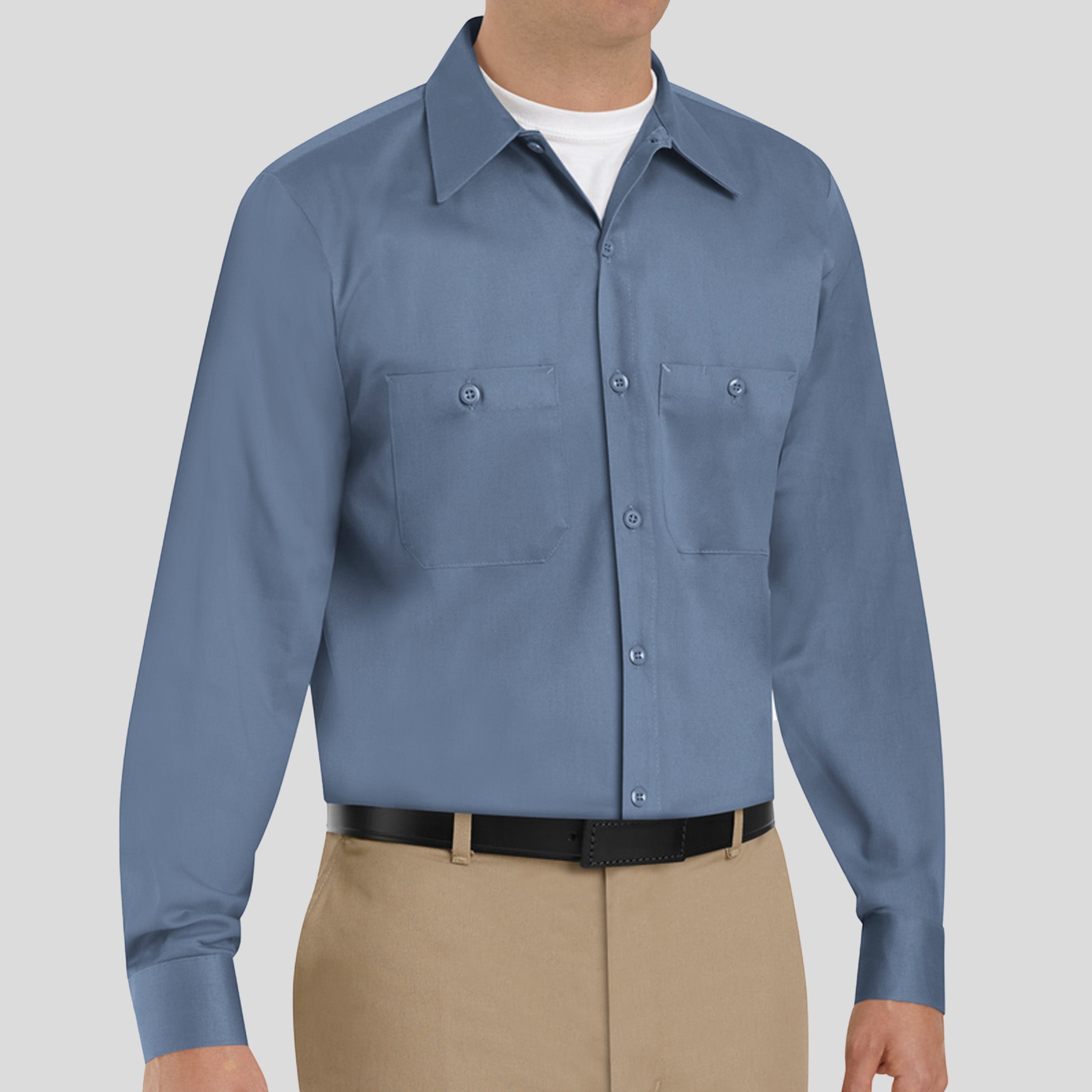 Men's Long Sleeve Wrinkle-Resistant Cotton Work Shirt | Postman Blue