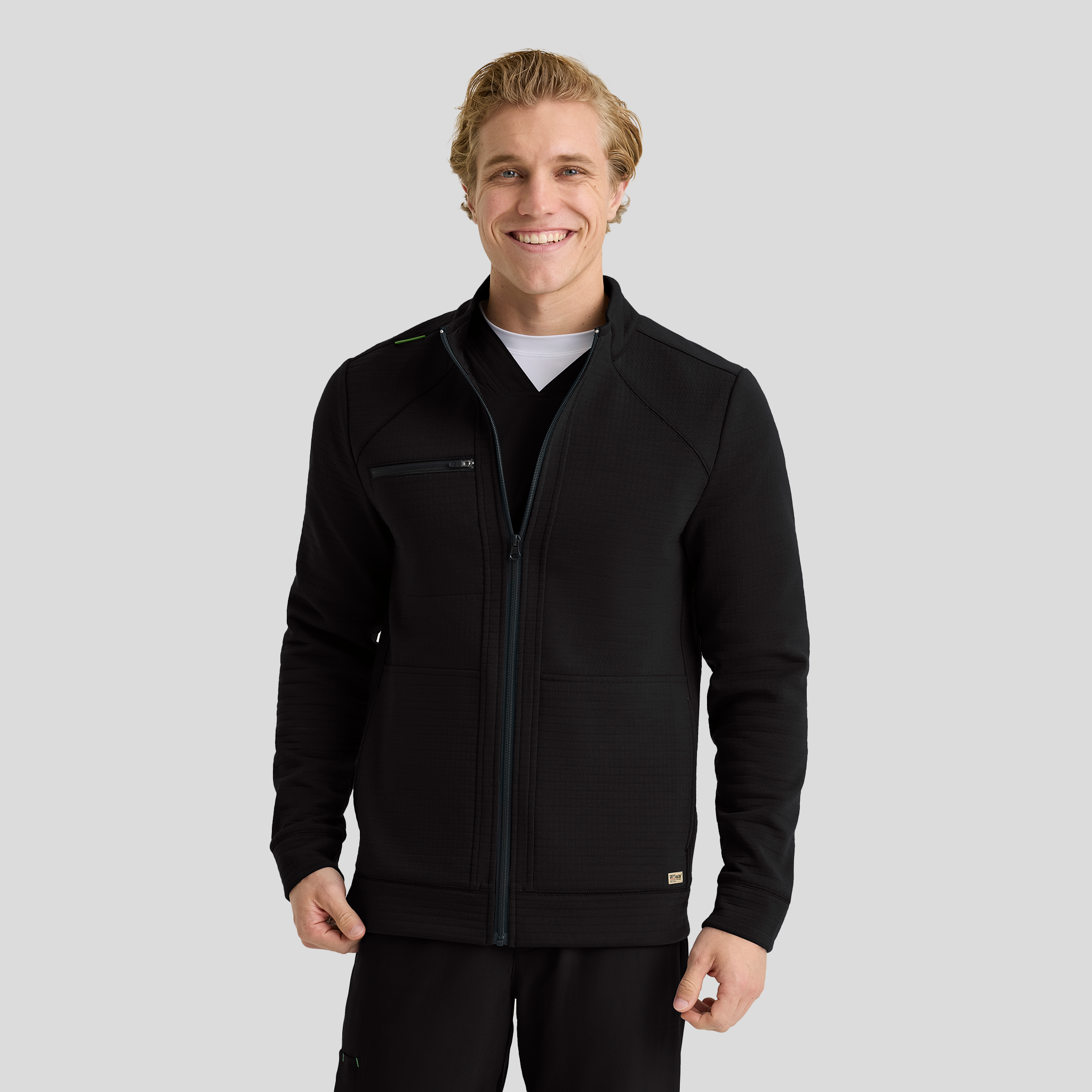 Ron Men's 5 Pocket Funnel Neck Zip Front Jacket | Black