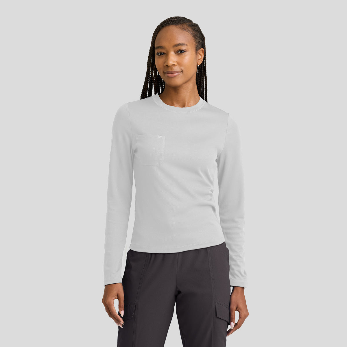Holly Women's 1-Pocket Crew Neck Long Sleeve Tee | White