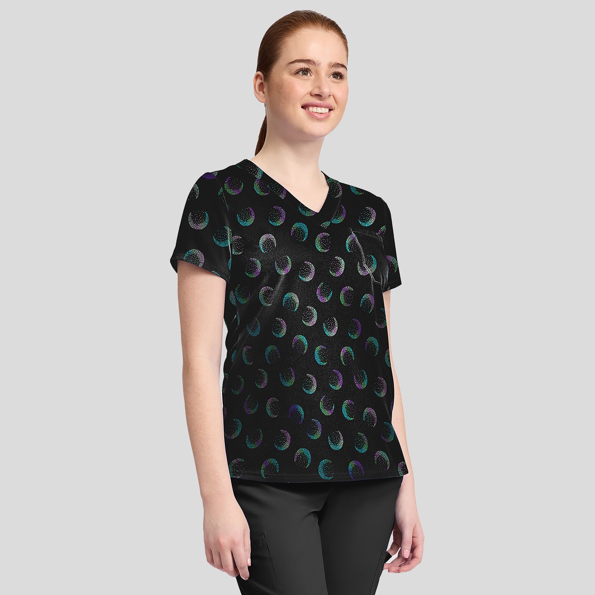 1-Pocket STRETCH V-Neck Print Scrub Top | Moonlight Shimmer