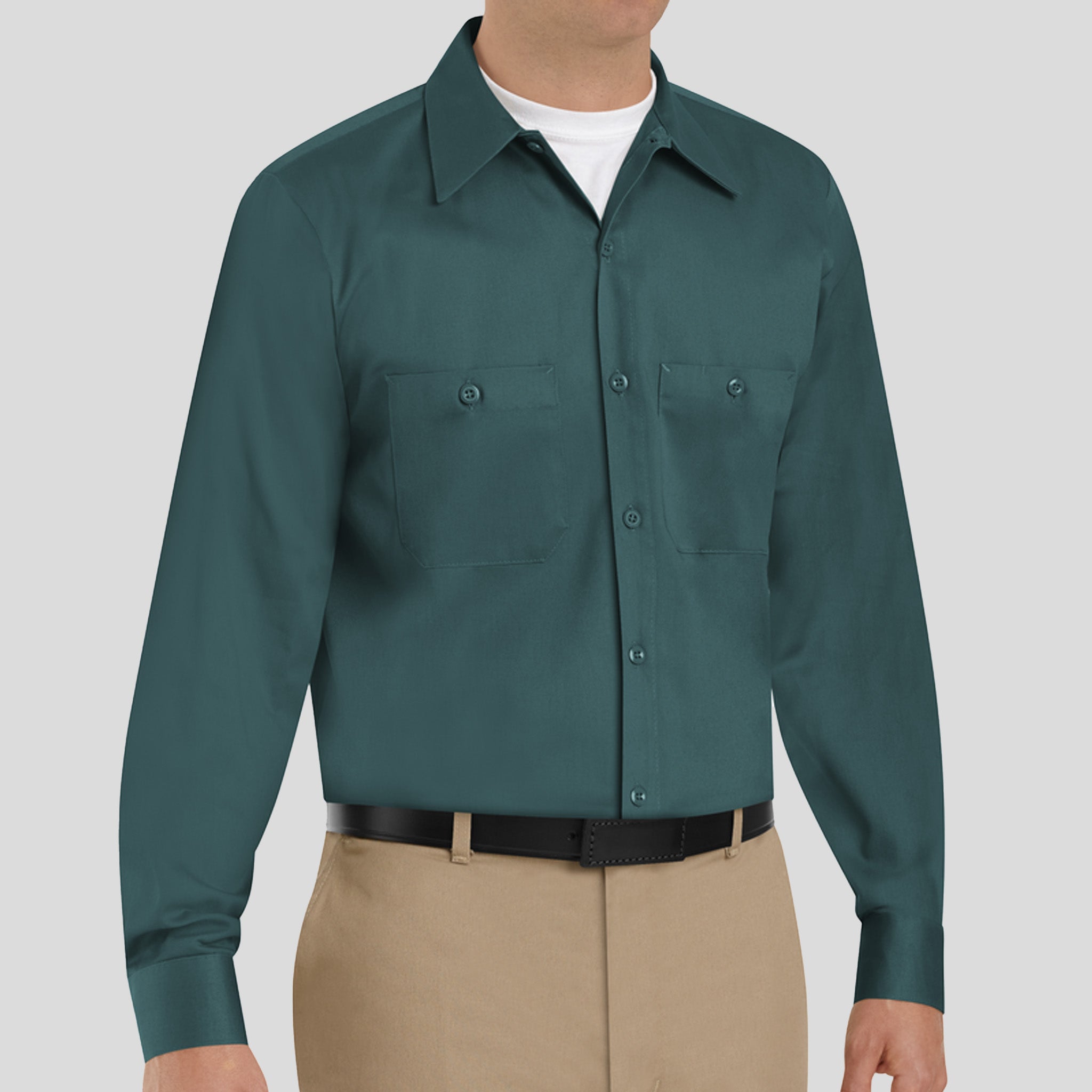 Men's Long Sleeve Wrinkle-Resistant Cotton Work Shirt | Spruce Green