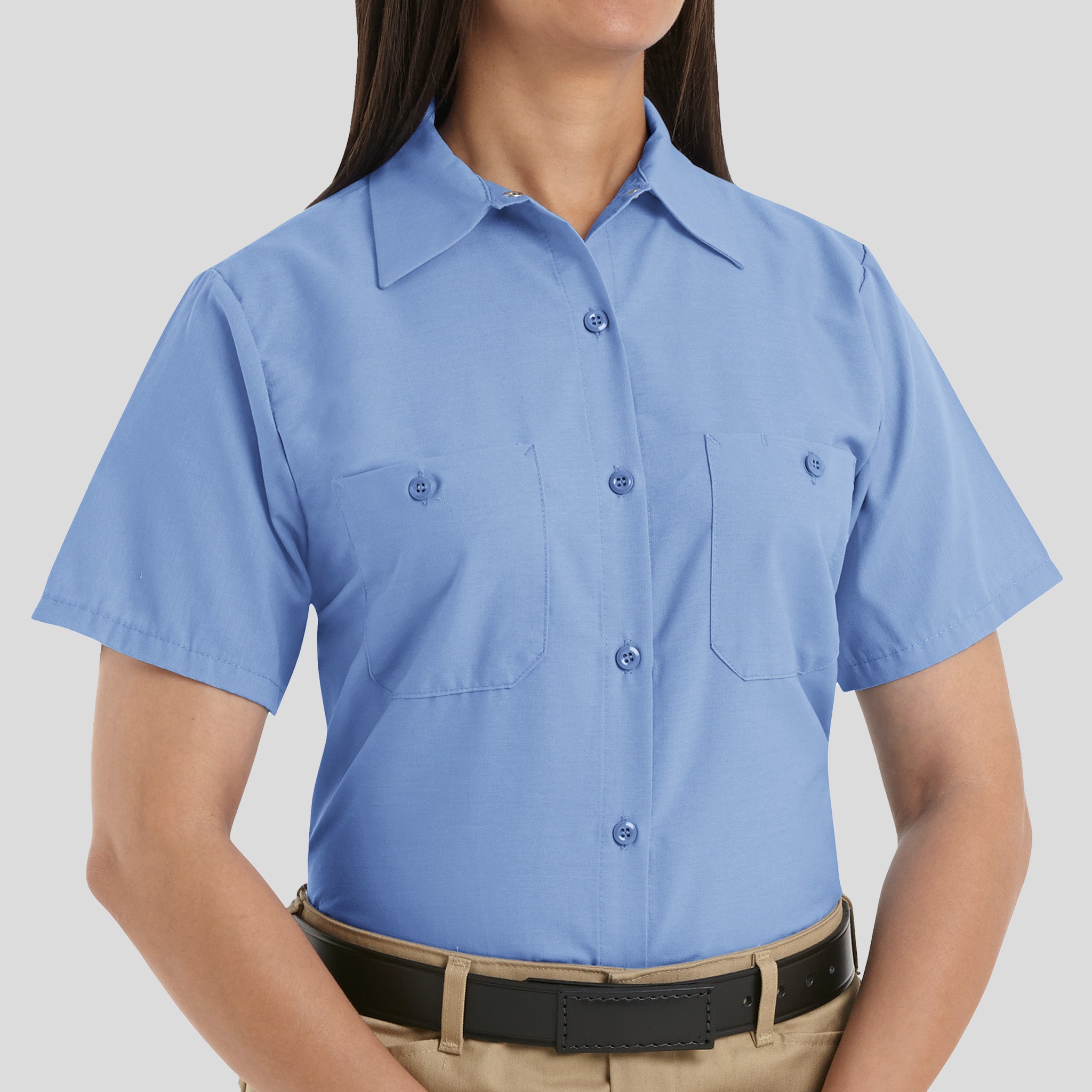 Women's Short Sleeve Industrial Work Shirt | Light Blue