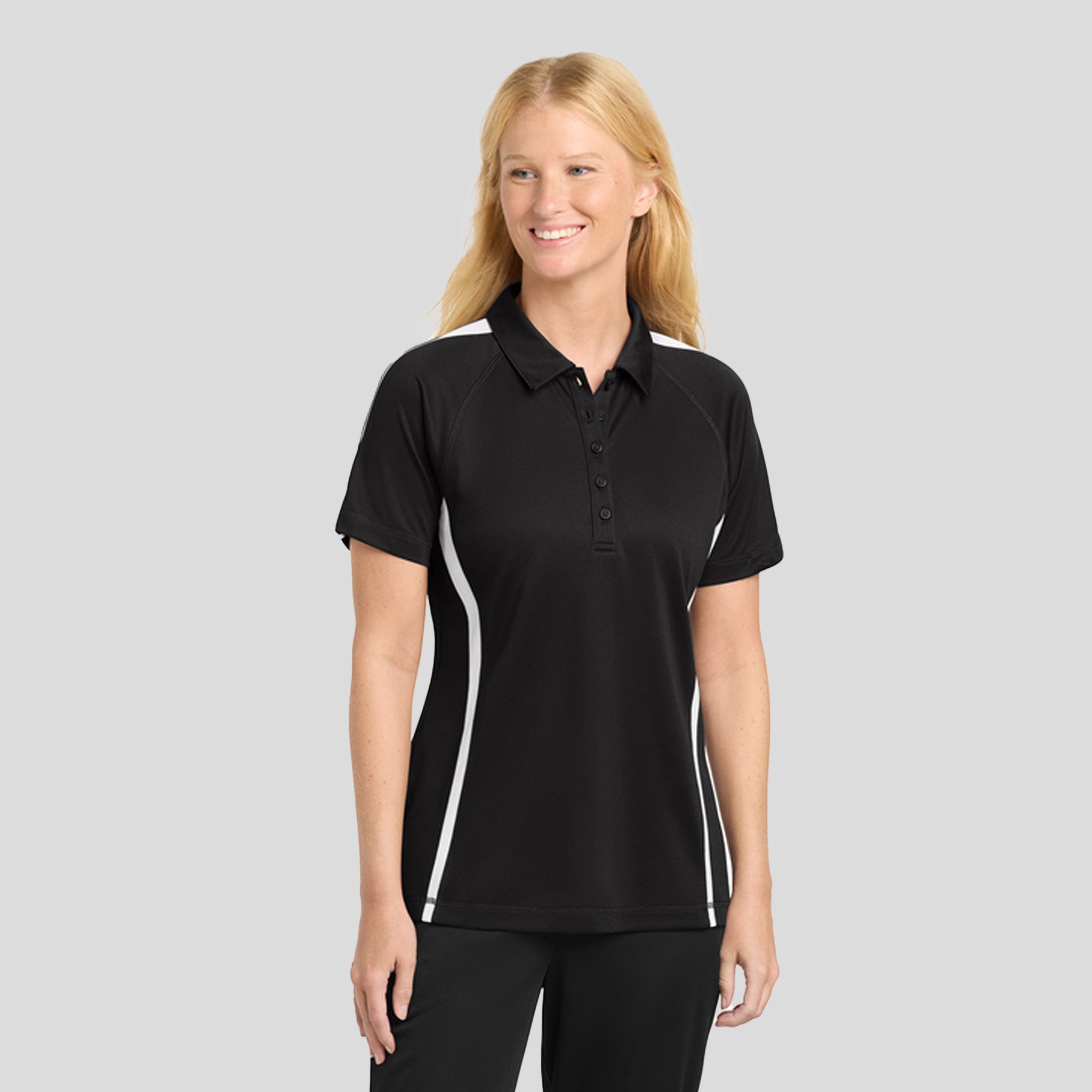 Women's PosiCharge® Micro-Mesh Colorblock Polo | Black/White